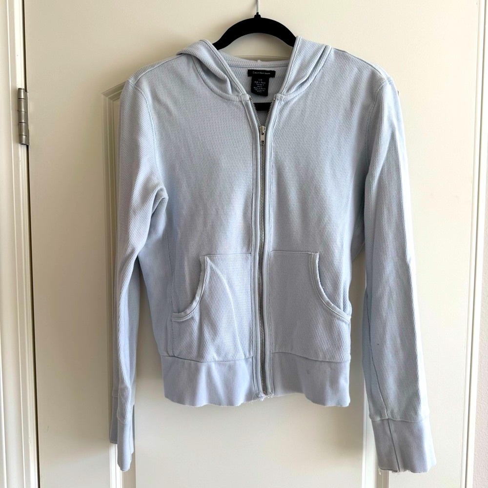 Vintage Calvin Klein Jeans Light Blue Zip-Up Size L Y2K